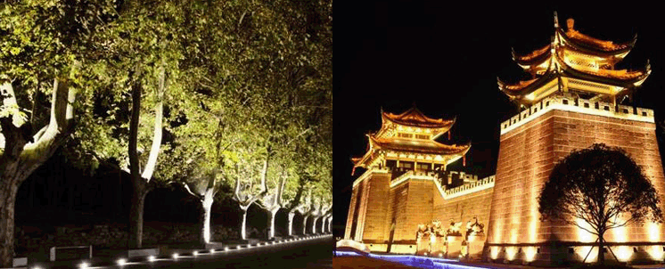 LED投光燈照明效果實(shí)拍-樹木照明-建筑物照明