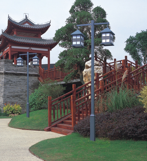 七度照明方柱古典雙頭特色仿古庭院燈圖片