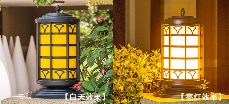 七度照明(QDZTD-009)戶外圓柱仿云石柱頭燈亮燈效果