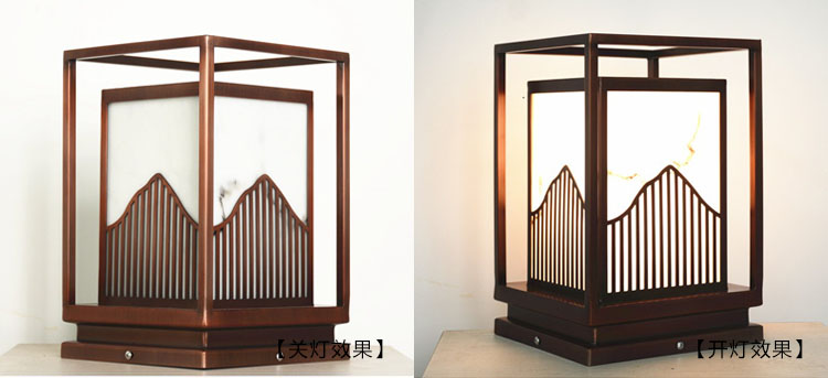 (QDZTD-010)新中式不銹鋼鍍銅拉絲仿云石柱頭燈開燈\關燈效果