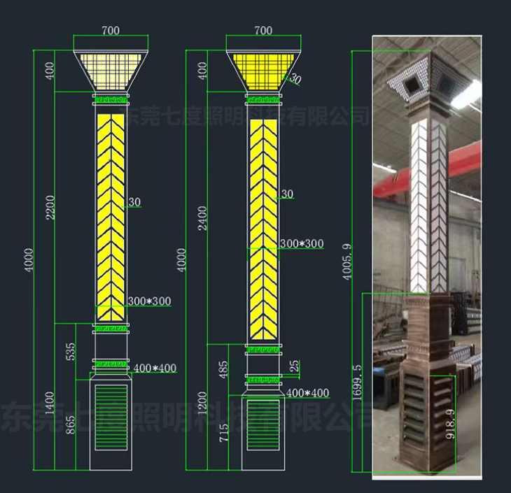 (QDJGDZ-033)廣場4米方形中式特色景觀燈柱定制生產(chǎn)圖紙